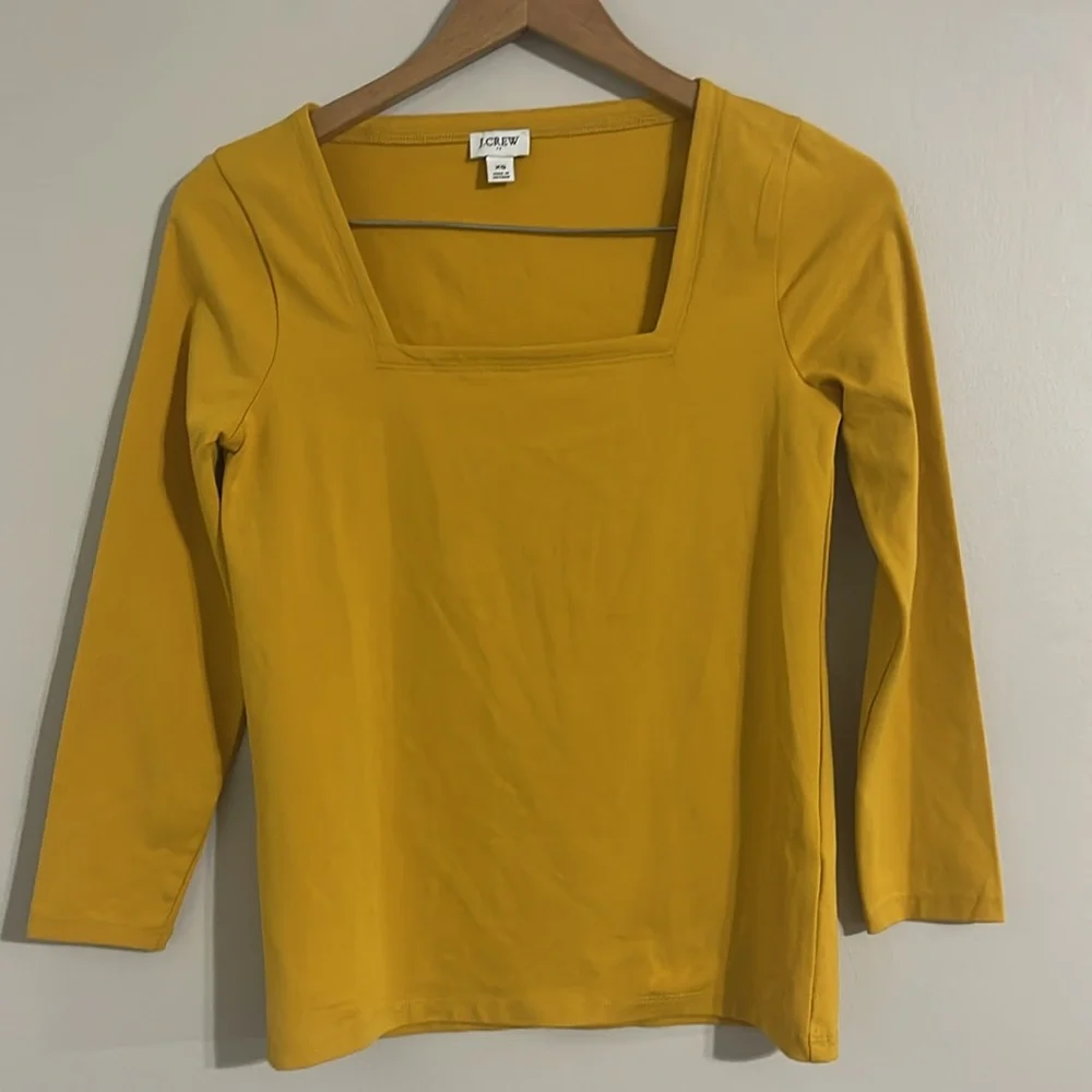 J Crew Womens Size XS Yellow Marigold Square Neck Shirt Blouse